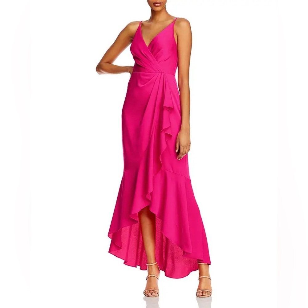 BCBG Max Azria Fuschia Faux Wrap Ruffle High Low Dress